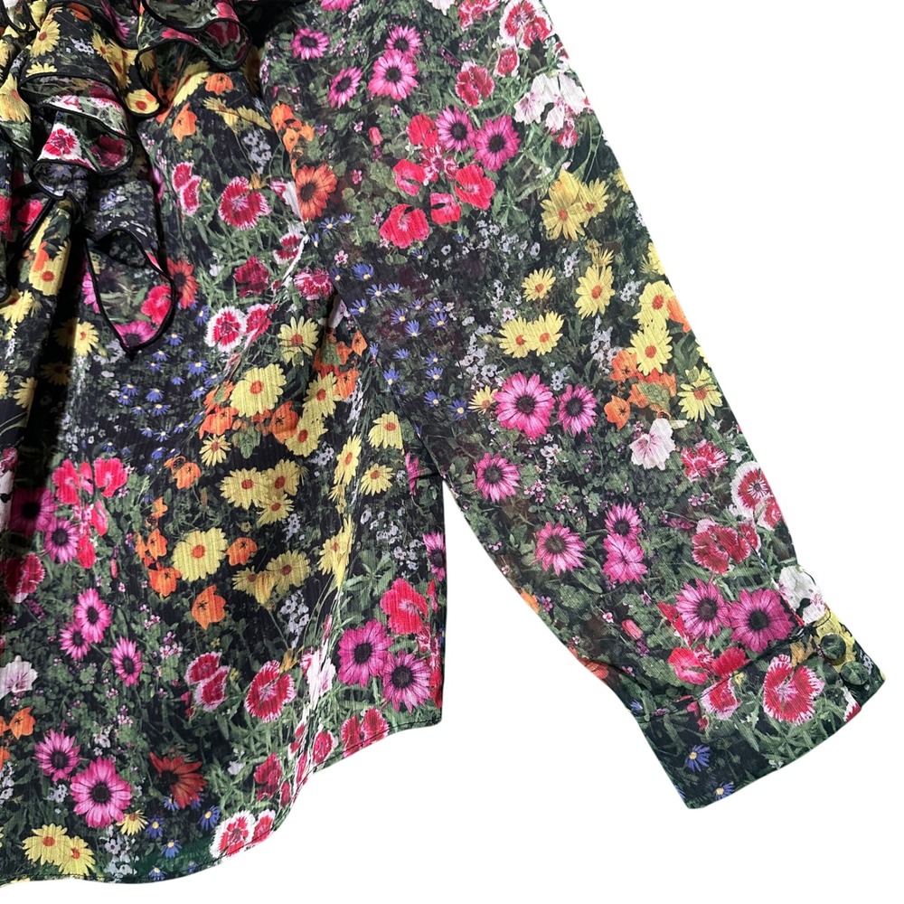Ted Baker Amell Floral Ruffle Blouse Black Garden Print‎ Cottagecore Sz 4 US 10 - Picture 5 of 16
